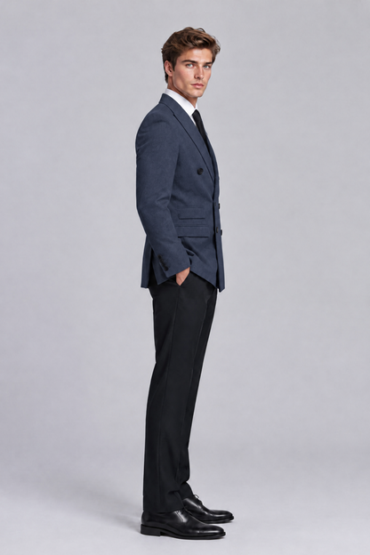 Savile Men's Navy Blue Double-Breasted Peak Lapel Blazer - Navy Blue
