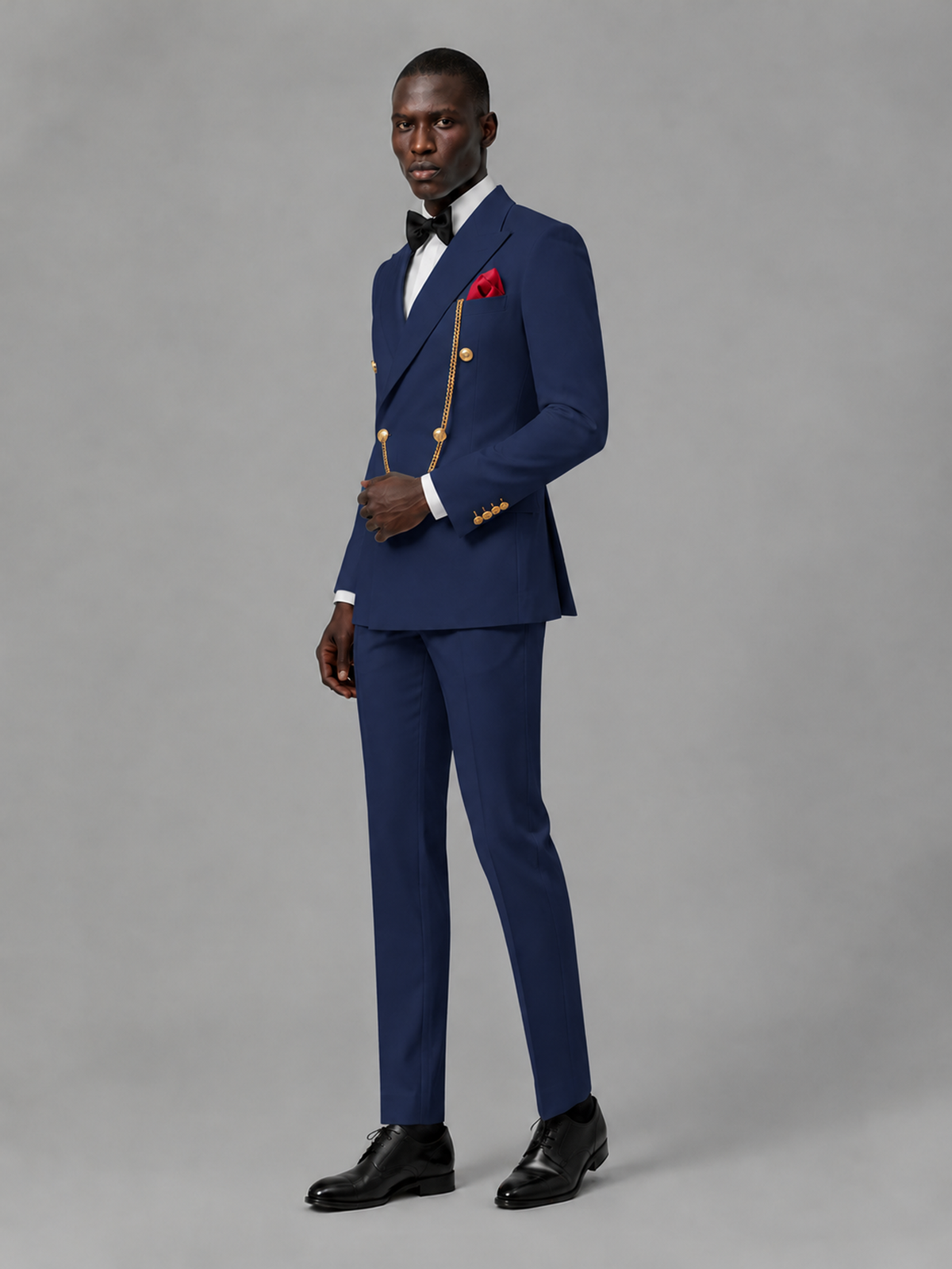 Men's Navy Blue Double-Breasted 2-Piece Suit Set – Jacket & Trousers | Navy Blue Chain - Navy Blue