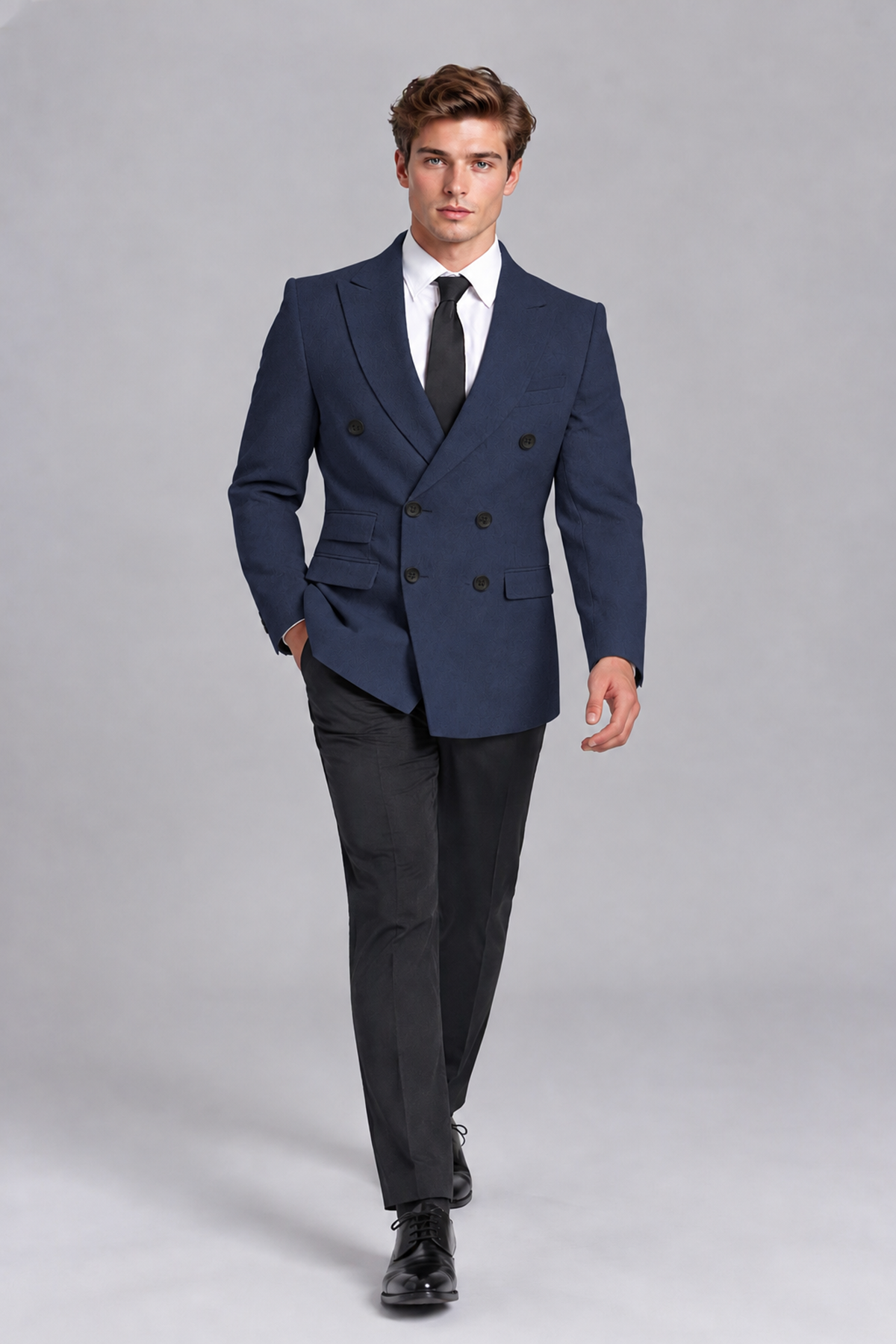 Savile Men's Navy Blue Double-Breasted Peak Lapel Blazer - Navy Blue