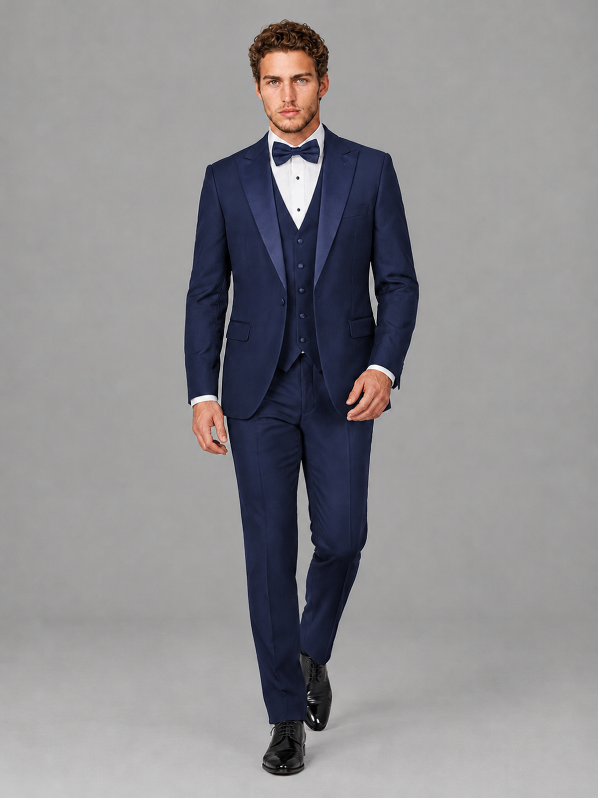 Savile Men's Navy Blue Peak Lapel 3-Piece Tuxedo Suit | Jacket, Vest & Trousers - Navy Blue