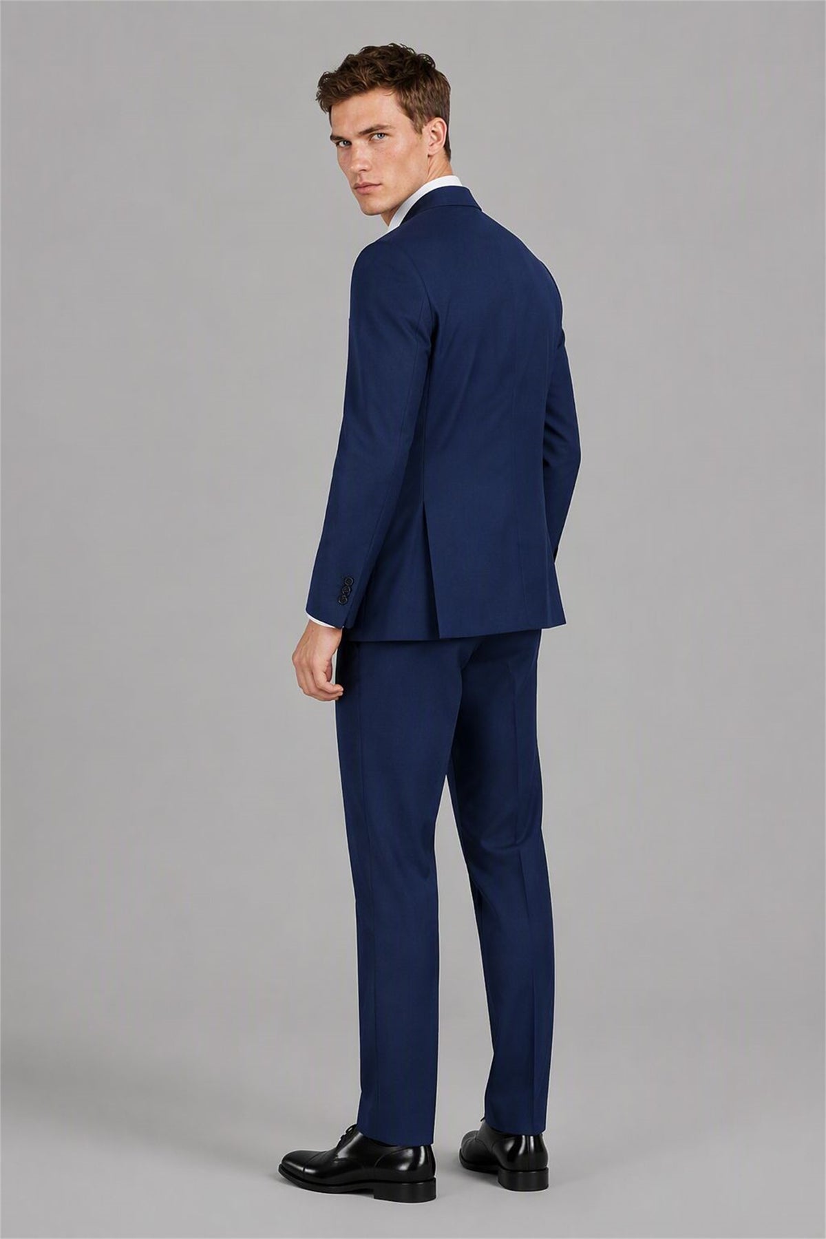 Men's Navy Blue 3-Piece Slim Fit Suit - Back View | Savile AA0002