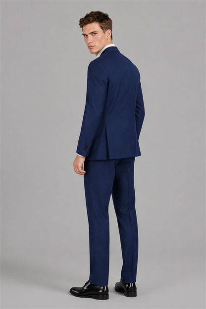 Men's Navy Blue 3-Piece Slim Fit Suit - Back View | Savile AA0002