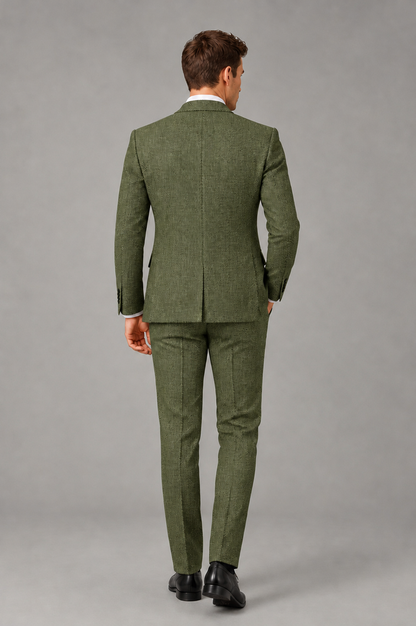 Savile Men's Grey Notch Lapel 3-Piece Suit Set | Jacket, Vest & Trousers - Olive Green - Olive Green