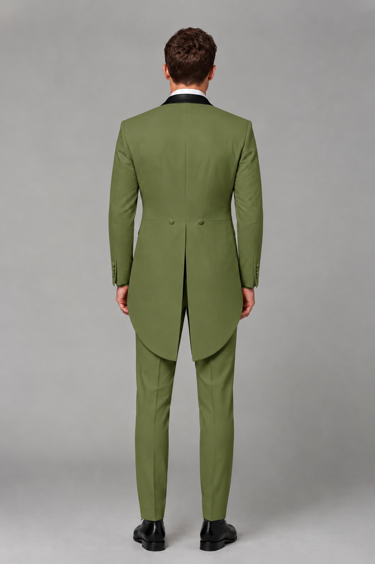 Savile Olive Green 3-Piece Tailcoat Tuxedo Suit with Black Peak Lapel - Olive Green - Olive Green_03