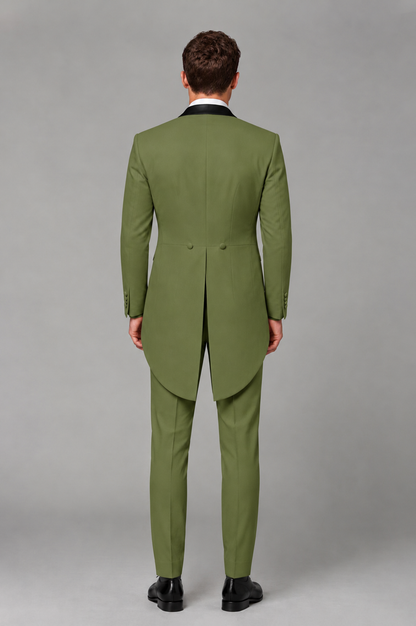 Savile Olive Green 3-Piece Tailcoat Tuxedo Suit with Black Peak Lapel - Olive Green - Olive Green_03