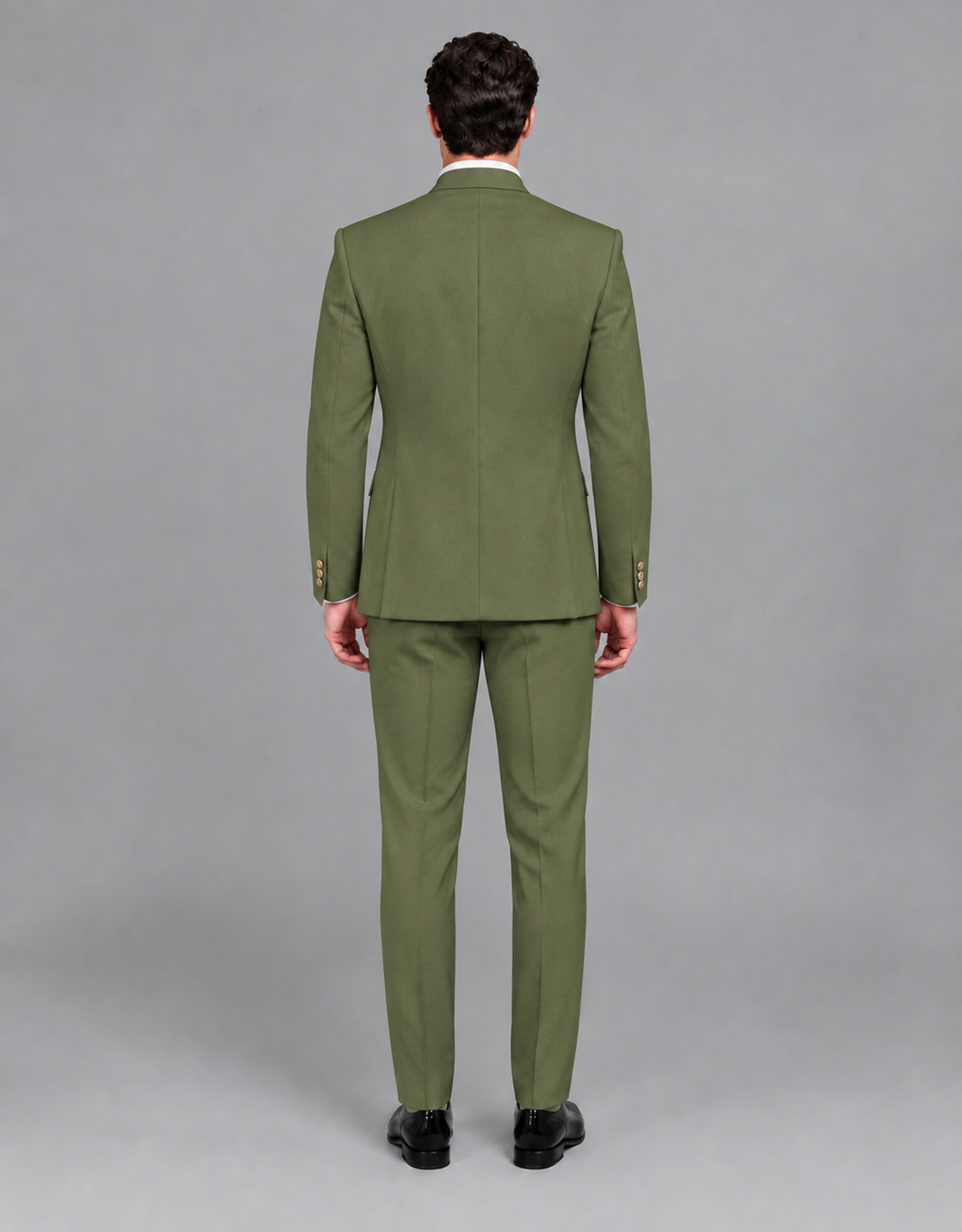BOLODOO Men's Olive Green Asymmetrical Mandarin Collar Tuxedo Suit – Modern 2-Piece Gold Button Wedding, Prom & Gala Set - Olive Green - Olive Green_03