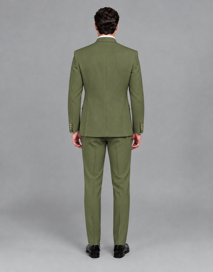 BOLODOO Men's Olive Green Asymmetrical Mandarin Collar Tuxedo Suit – Modern 2-Piece Gold Button Wedding, Prom & Gala Set - Olive Green - Olive Green_03