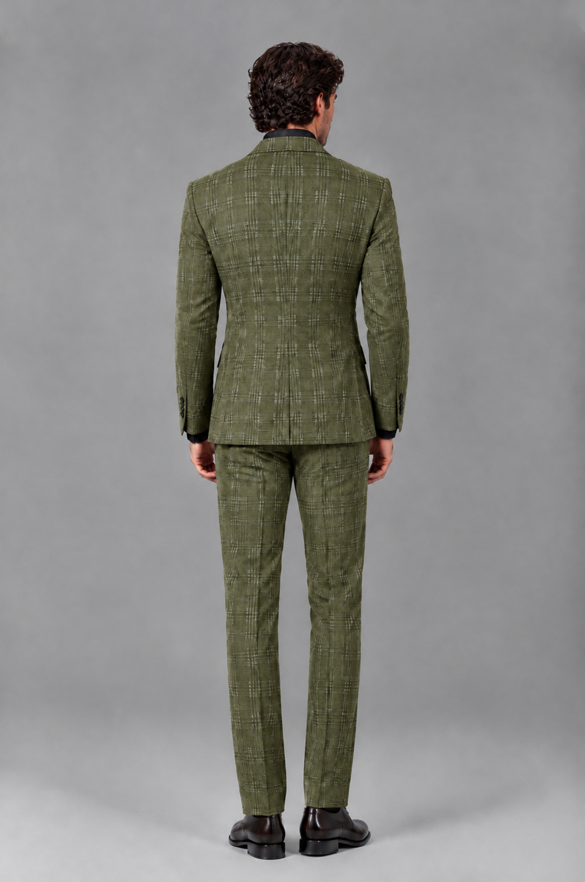 Savile Men's Rust Plaid 2-Piece Double-Breasted Suit – Peak Lapel Slim-Fit Jacket & Trousers Set - Olive Green - Olive Green