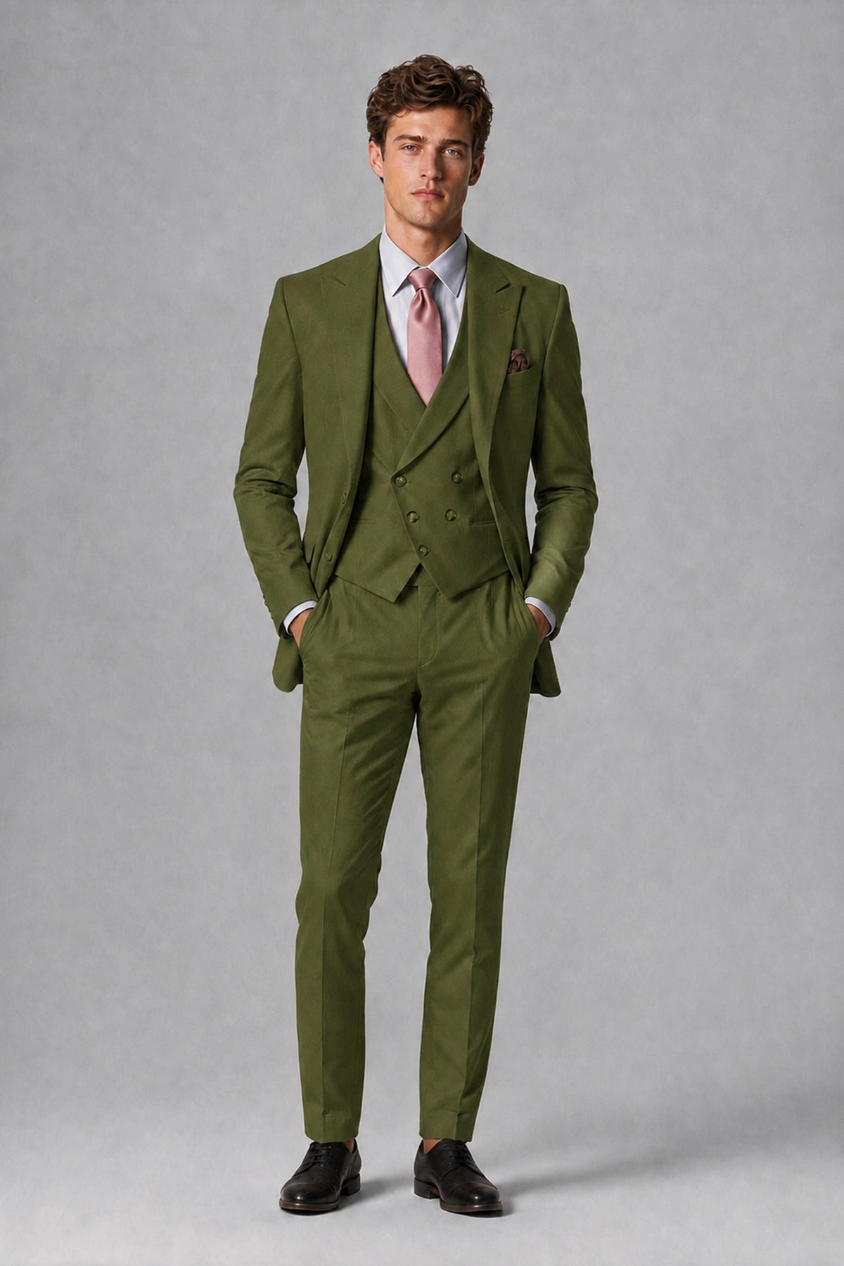 Savile Men's Dusty Olive Green 3-Piece Suit – Jacket, Vest & Trousers | QX0113 - Olive Green