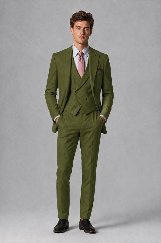Savile Men's Dusty Olive Green 3-Piece Suit – Jacket, Vest & Trousers | QX0113 - Olive Green