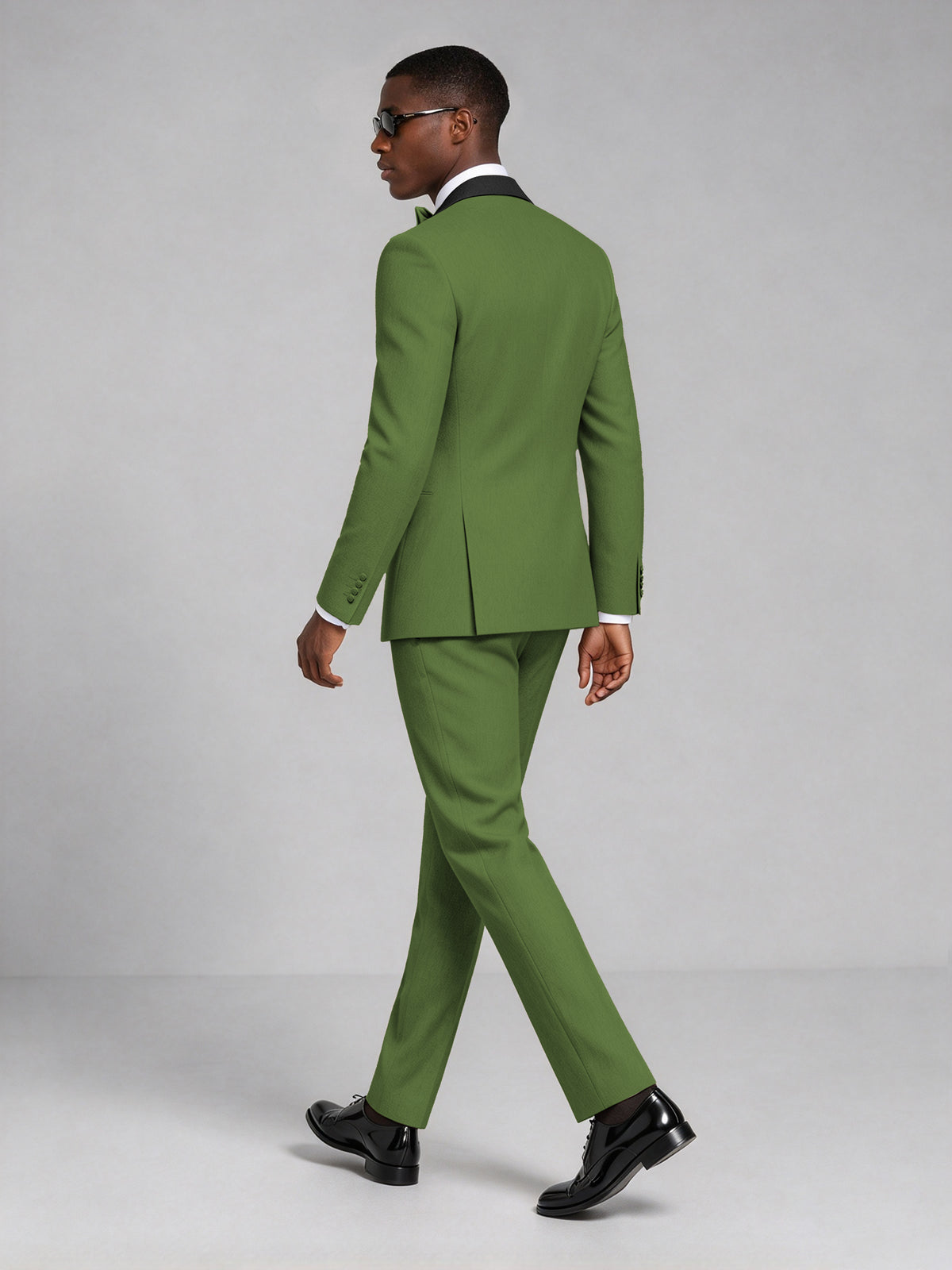 Men's Olive Green Double-Breasted Tuxedo Suit – Satin Shawl Lapel Olive Green-Tie Wedding & Gala 2-Piece Set - Olive Green