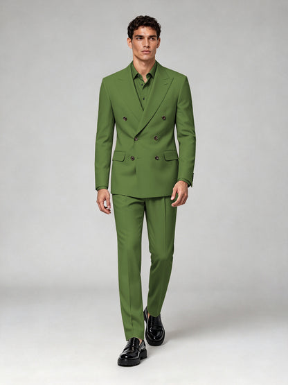 Savile Men's Olive Green Double-Breasted 2-Piece Suit Set – Blazer & Trousers - Olive Green