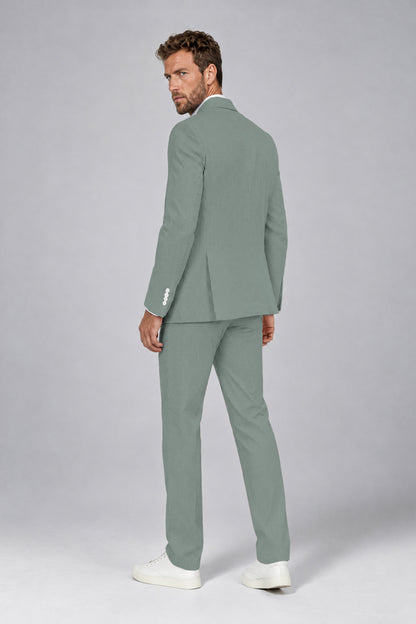 Savile Men's Olive Green Striped 2-Piece Suit Set – Notch Lapel Blazer & Tailored Trousers - Olive Green - Olive_Green(3)