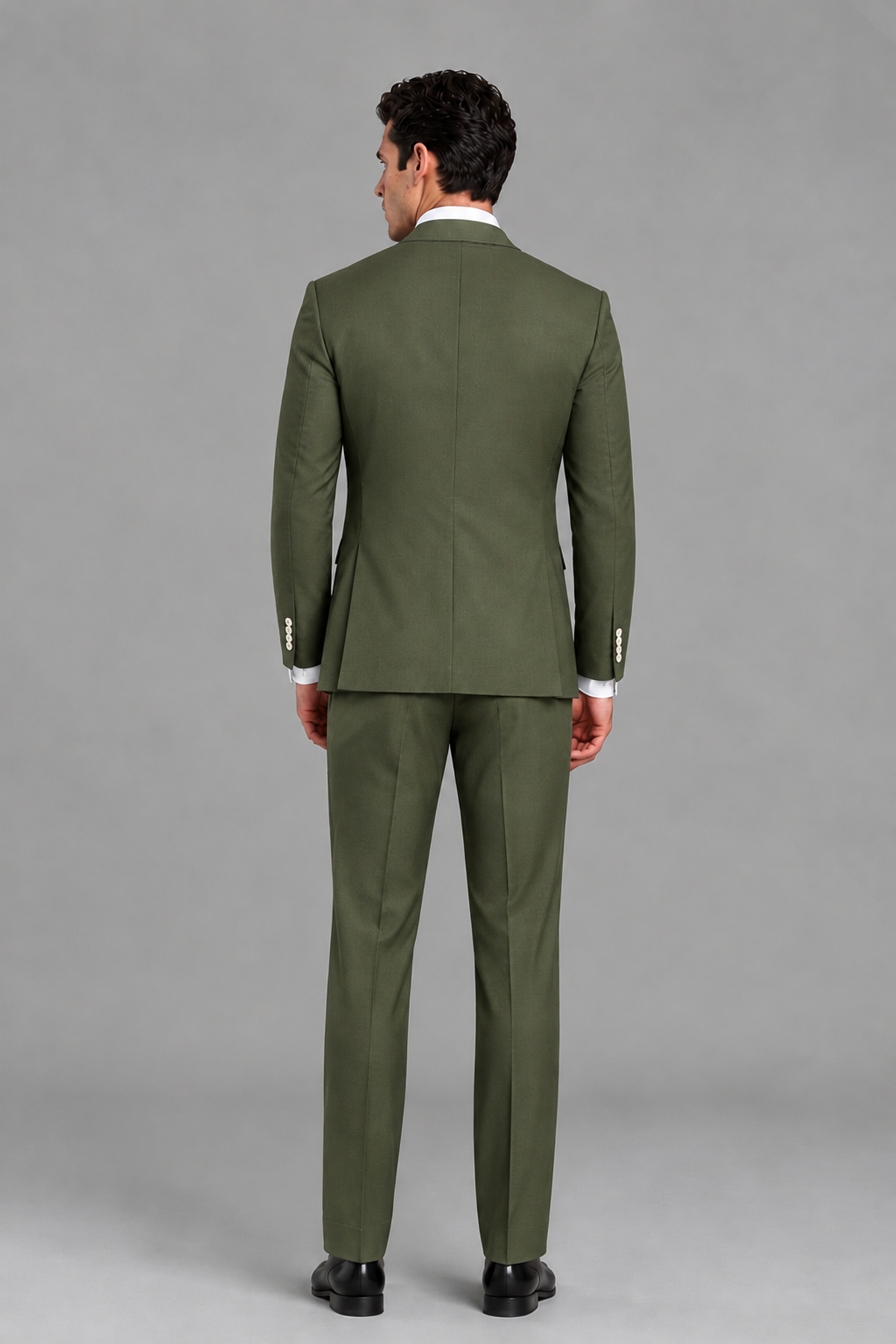 Savile Men's Modern Olive Green 2-Piece Wrap Suit Set – Peak Lapel Side-Button Blazer & Tailored Trousers - Olive Green - Olive_Green_3