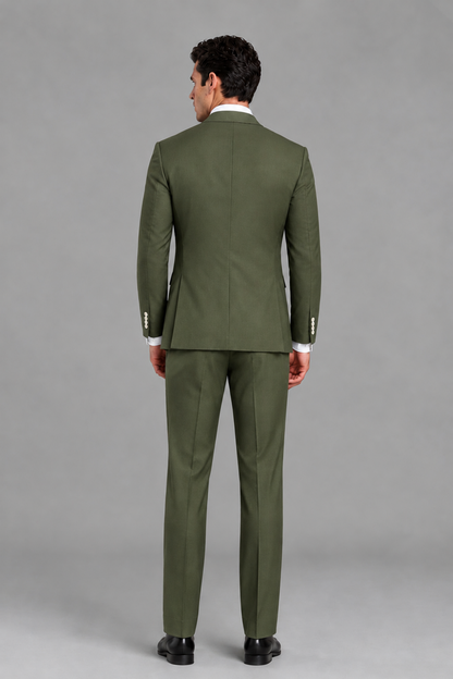Savile Men's Modern Olive Green 2-Piece Wrap Suit Set – Peak Lapel Side-Button Blazer & Tailored Trousers - Olive Green - Olive_Green_3