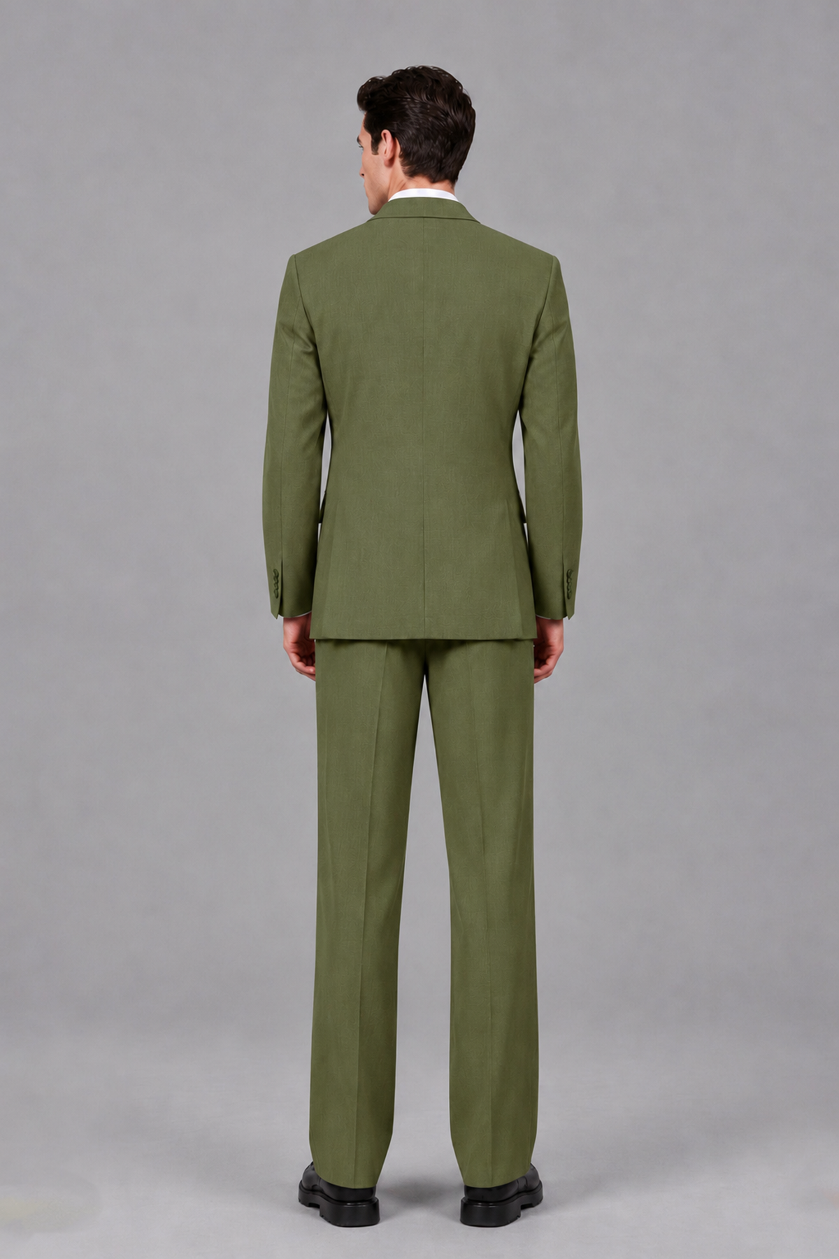 Savile Men's Olive Green Pleated 2-Piece Suit Set | Notch Lapel Blazer & Tailored Trousers - Olive Green - Olive Green_3