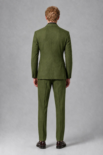 Savile Men's Olive Green Double-Breasted Two-Piece Suit - Olive Green