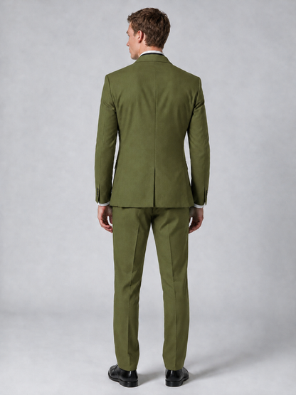 Savile Men's Olive Green Wrap Shawl Lapel 2-Piece Suit Set – Modern Jacket & Trousers - Olive Green - Olive Green_3