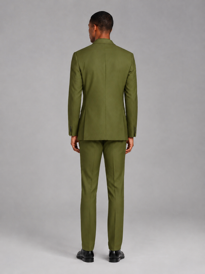 Savile Men's Olive Green Contrast Shawl Lapel Tuxedo Suit – 3-Piece Wedding, Prom & Black-Tie Formal Set - Olive Green - Olive Green_3