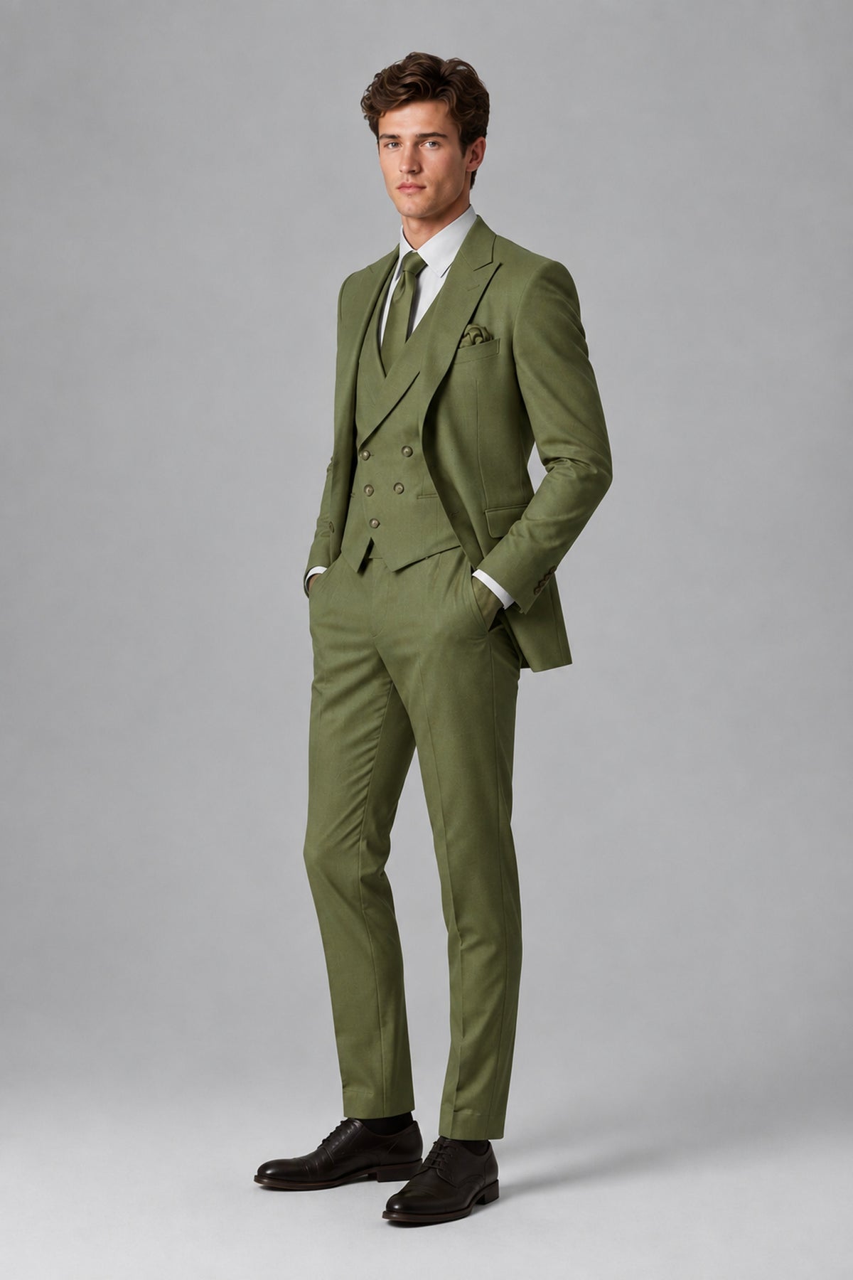 Savile Men's Dusty Olive Green 3-Piece Suit – Jacket, Vest & Trousers | QX0113 - Olive Green