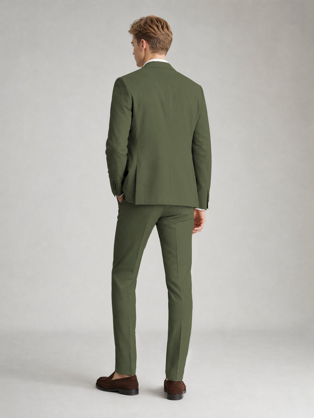 Savile Men's Sand Khaki Linen-Blend 2-Piece Suit Set – Two-Button Notch Lapel Slim-Fit Blazer & Slim Trousers - Olive Green - Olive_Green