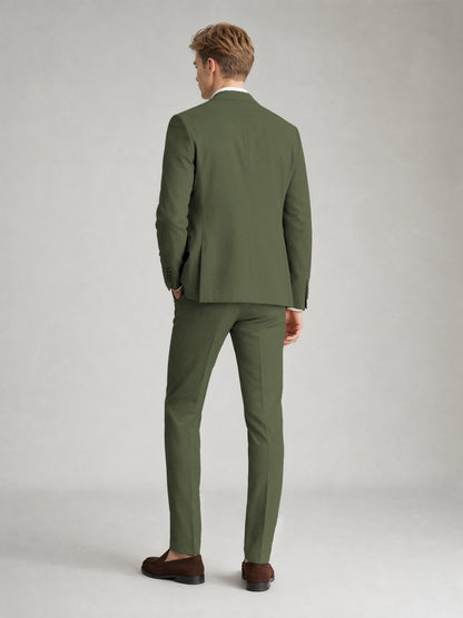 Savile Men's Sand Khaki Linen-Blend 2-Piece Suit Set – Two-Button Notch Lapel Slim-Fit Blazer & Slim Trousers - Olive Green - Olive_Green