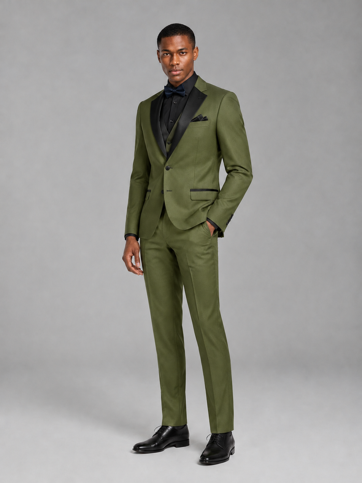 Savile Men's Olive Green Contrast Shawl Lapel Tuxedo Suit – 3-Piece Wedding, Prom & Black-Tie Formal Set - Olive Green - Olive Green_4