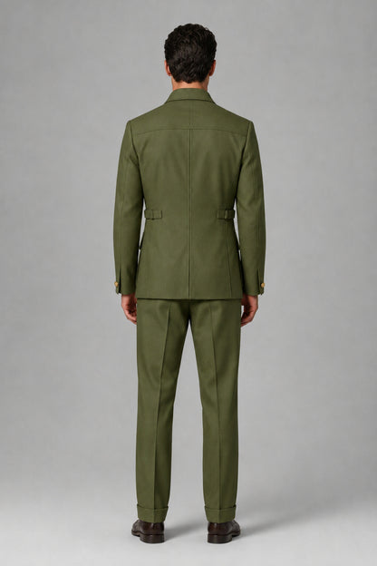Savile Olive Green Safari Jacket & Trousers Two-Piece Men's Suit - Olive Green