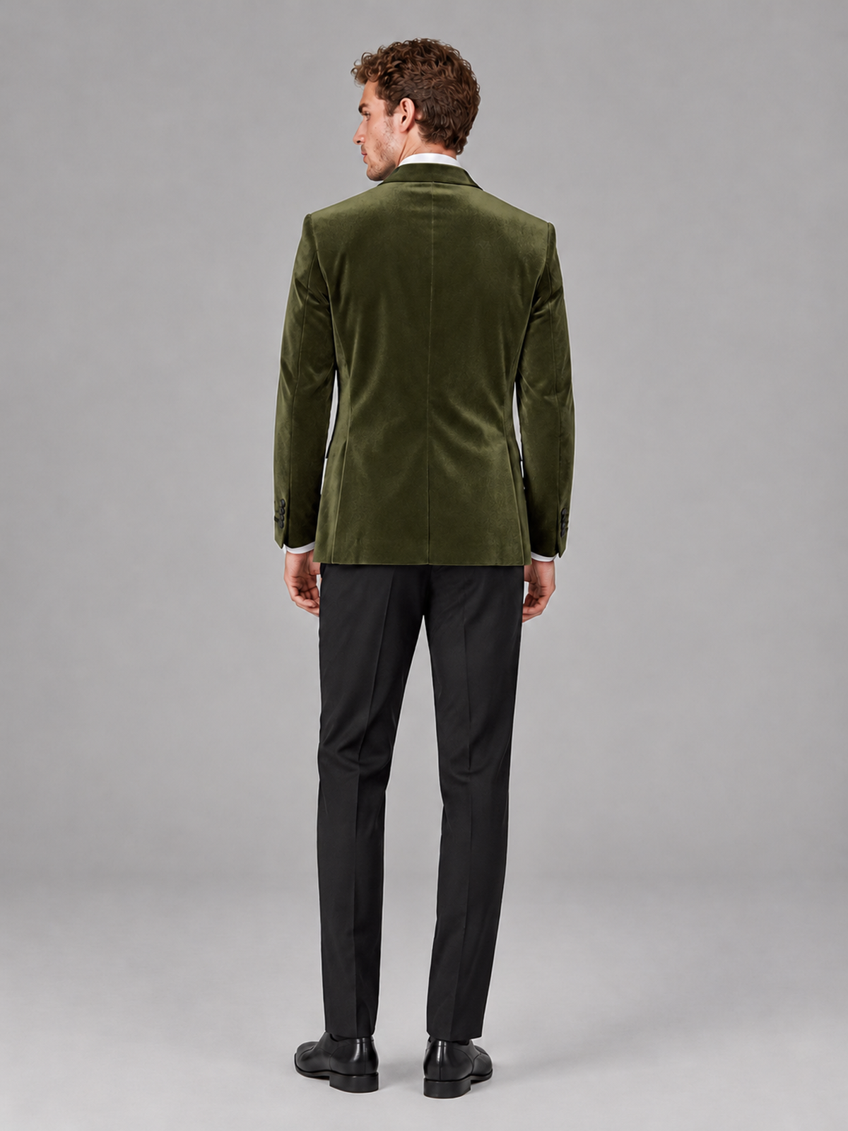 Savile Men's Olive Green Velvet Peak Lapel 2-Piece Tuxedo Suit Set | Jacket & Trousers - Olive Green