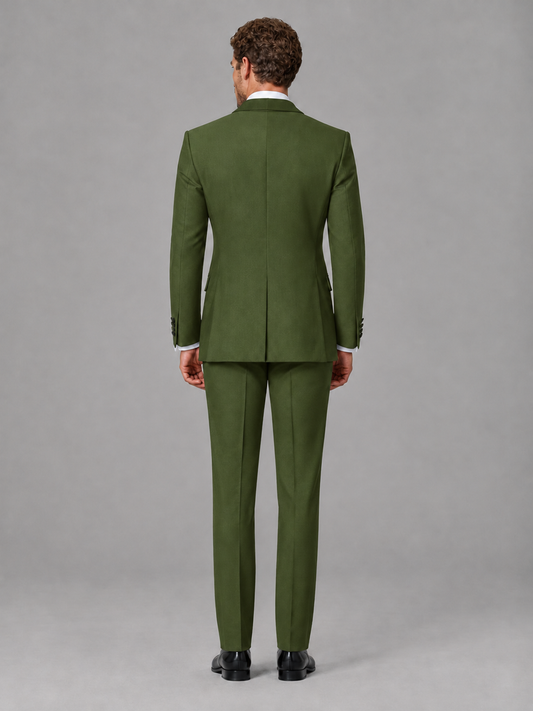 Savile Men's Olive Green Velvet Shawl Lapel Tuxedo Suit – Modern Side-Buckle Dinner Jacket & Trousers 2-Piece Set - Olive Green