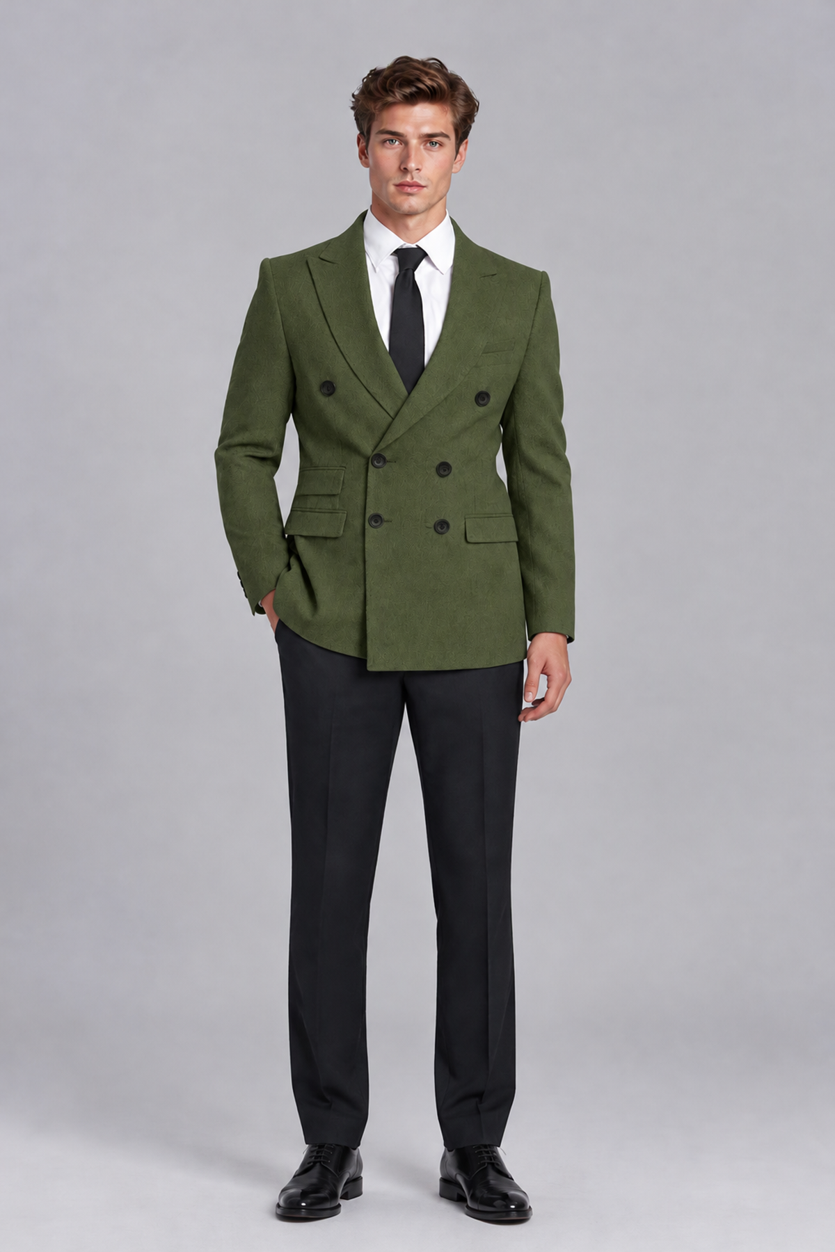Savile Men's Olive Green Double-Breasted Peak Lapel Blazer - Olive Green