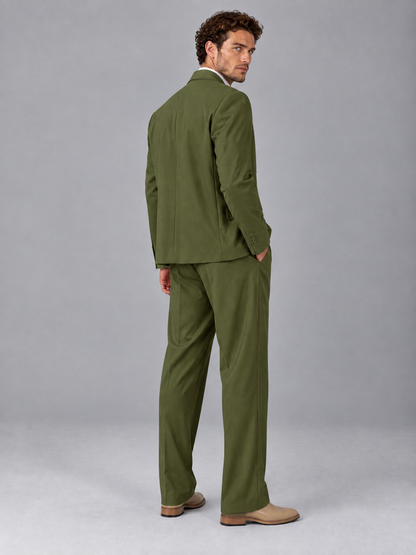 Savile Olive Green Beige Double-Breasted 2-Piece Suit with Peak Lapel - Olive Green