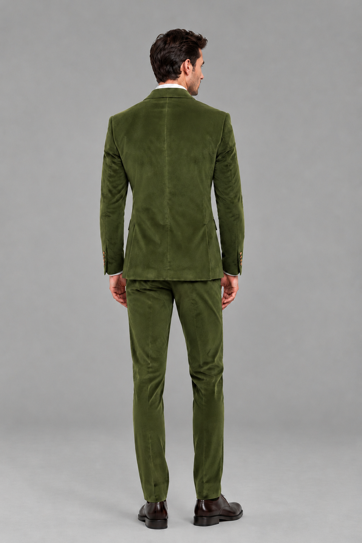 Savile Men's Olive Green Velvet Double-Breasted 2-Piece Suit Set | Peak Lapel Blazer & Trousers - Olive Green