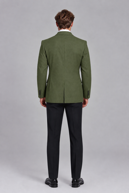 Savile Men's Olive Green Double-Breasted Peak Lapel Blazer - Olive Green