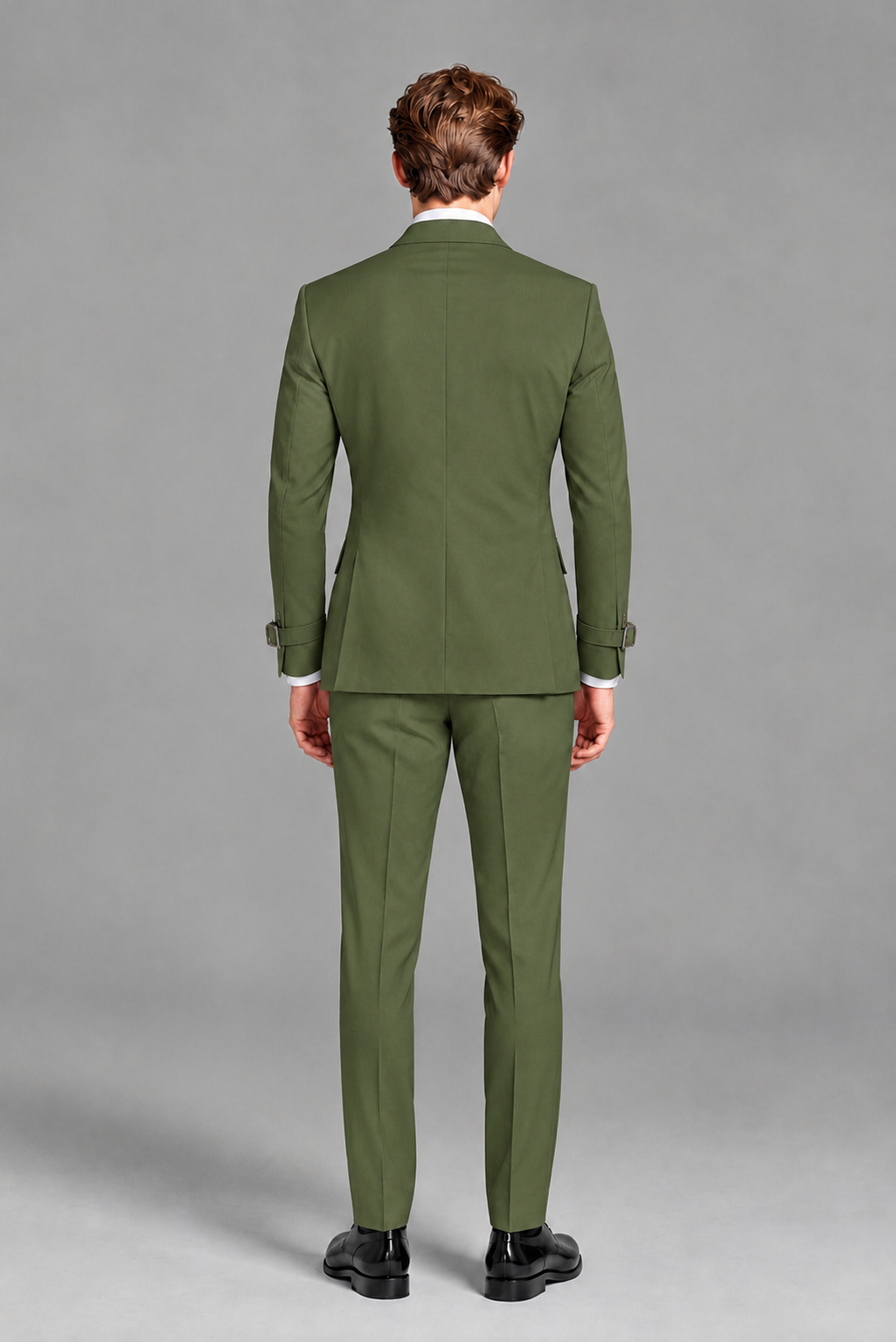 Savile Men's Olive Green Buckle-Closure 2-Piece Suit Set | Peak Lapel Blazer & Trousers - Olive Green