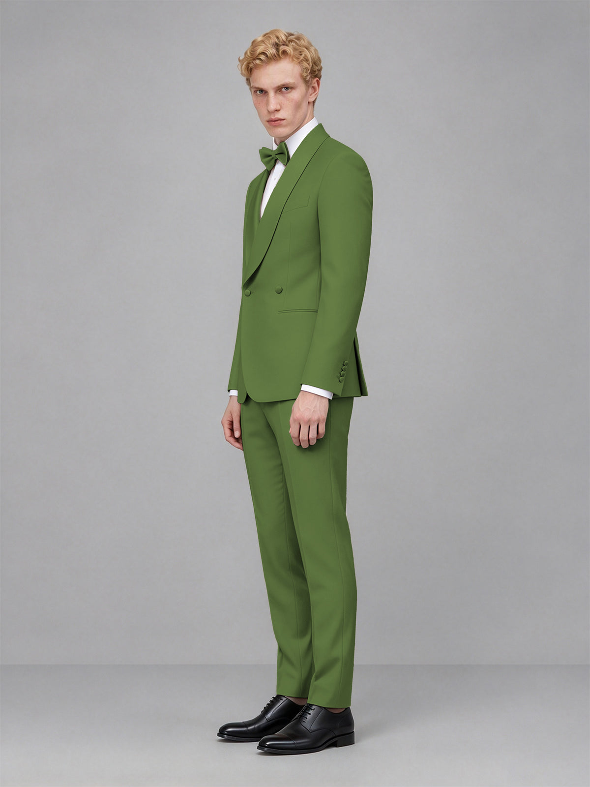 Men's Olive Green Single-Button Olive Green Satin Shawl Lapel Tuxedo Suit Set | Blazer & Trousers - Olive Green
