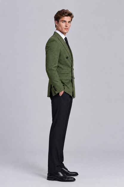 Savile Men's Olive Green Double-Breasted Peak Lapel Blazer - Olive Green