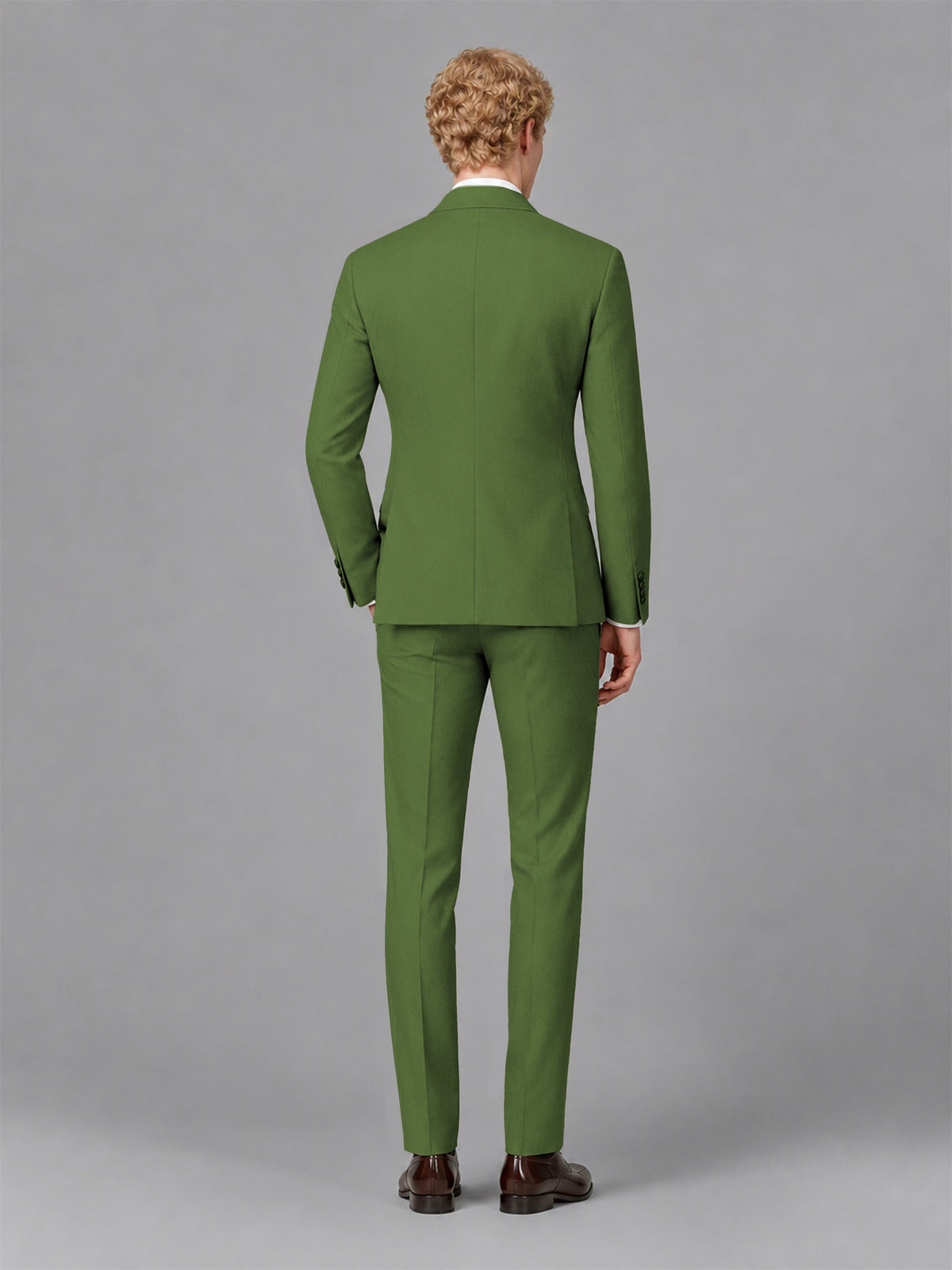 Men's Olive Green Single-Button Olive Green Satin Shawl Lapel Tuxedo Suit Set | Blazer & Trousers - Olive Green