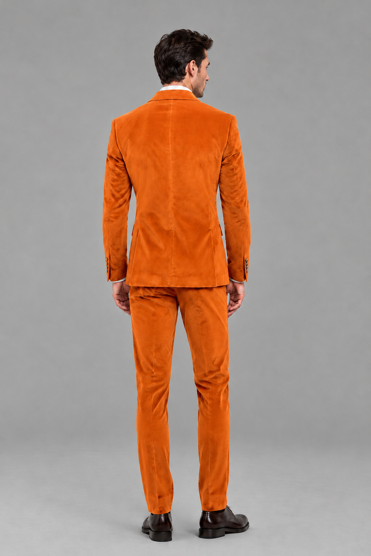 Savile Men's Orange Velvet Double-Breasted 2-Piece Suit Set | Peak Lapel Blazer & Trousers - Orange