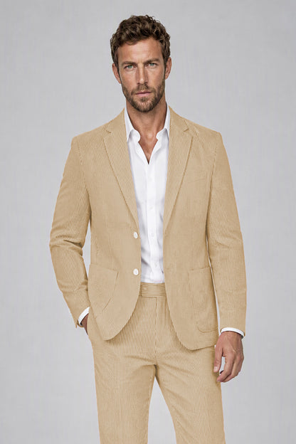 Savile Men's Peach Striped 2-Piece Suit Set – Notch Lapel Blazer & Tailored Trousers - Peach - Peach(1)