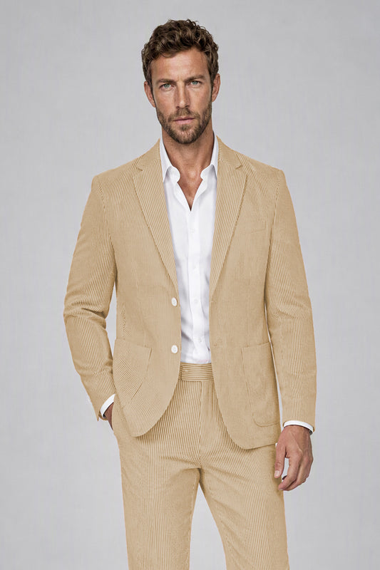 Savile Men's Peach Striped 2-Piece Suit Set – Notch Lapel Blazer & Tailored Trousers - Peach - Peach(1)