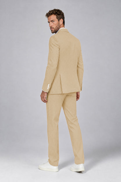 Savile Men's Peach Striped 2-Piece Suit Set – Notch Lapel Blazer & Tailored Trousers - Peach - Peach(3)