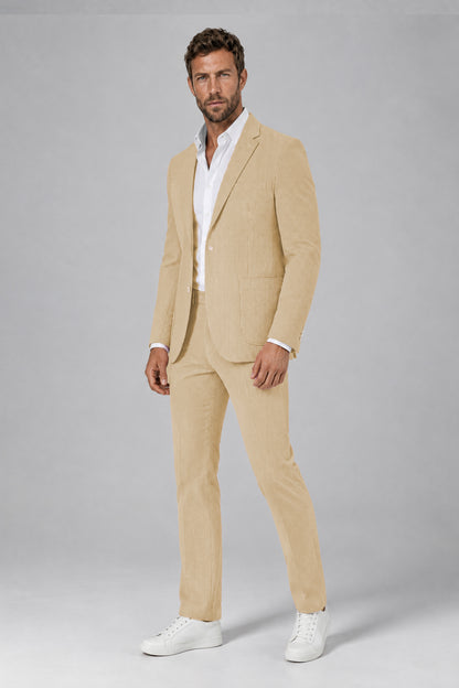 Savile Men's Peach Striped 2-Piece Suit Set – Notch Lapel Blazer & Tailored Trousers - Peach - Peach(5)