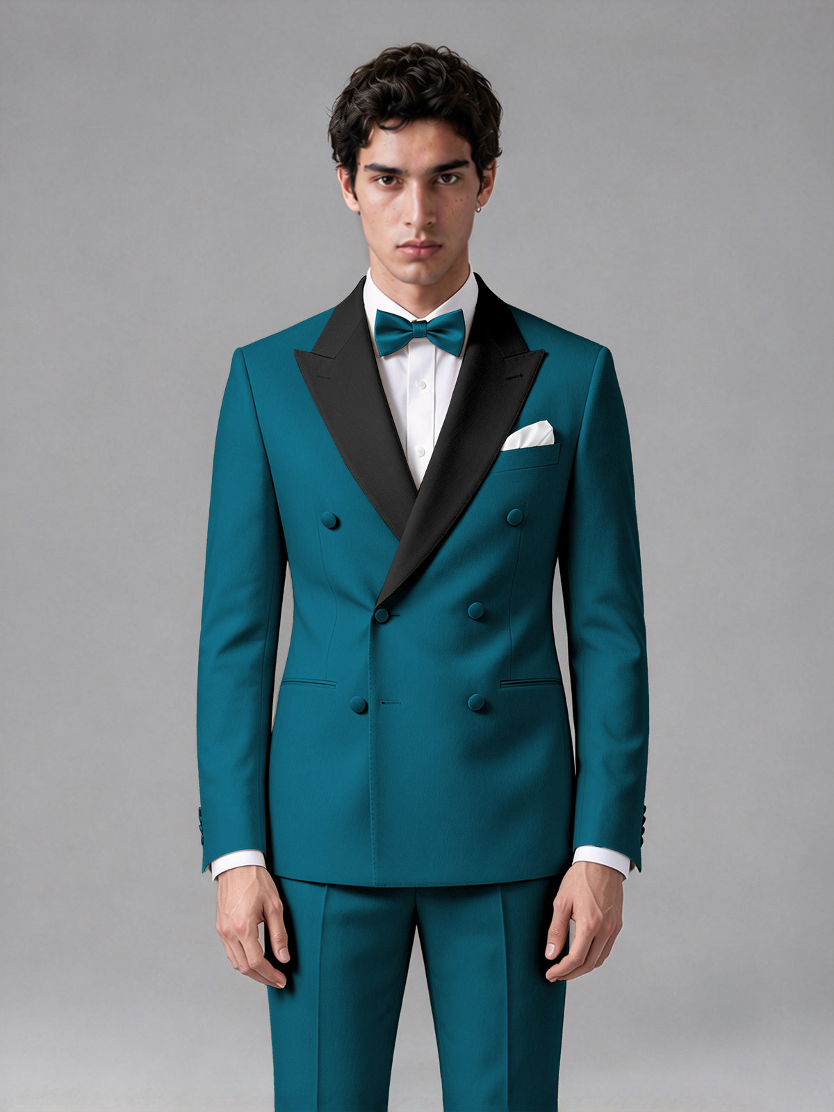 Men's Peacock Double-Breasted Satin Peak Lapel Tuxedo Suit Set (Jacket + Trousers) - Peacock