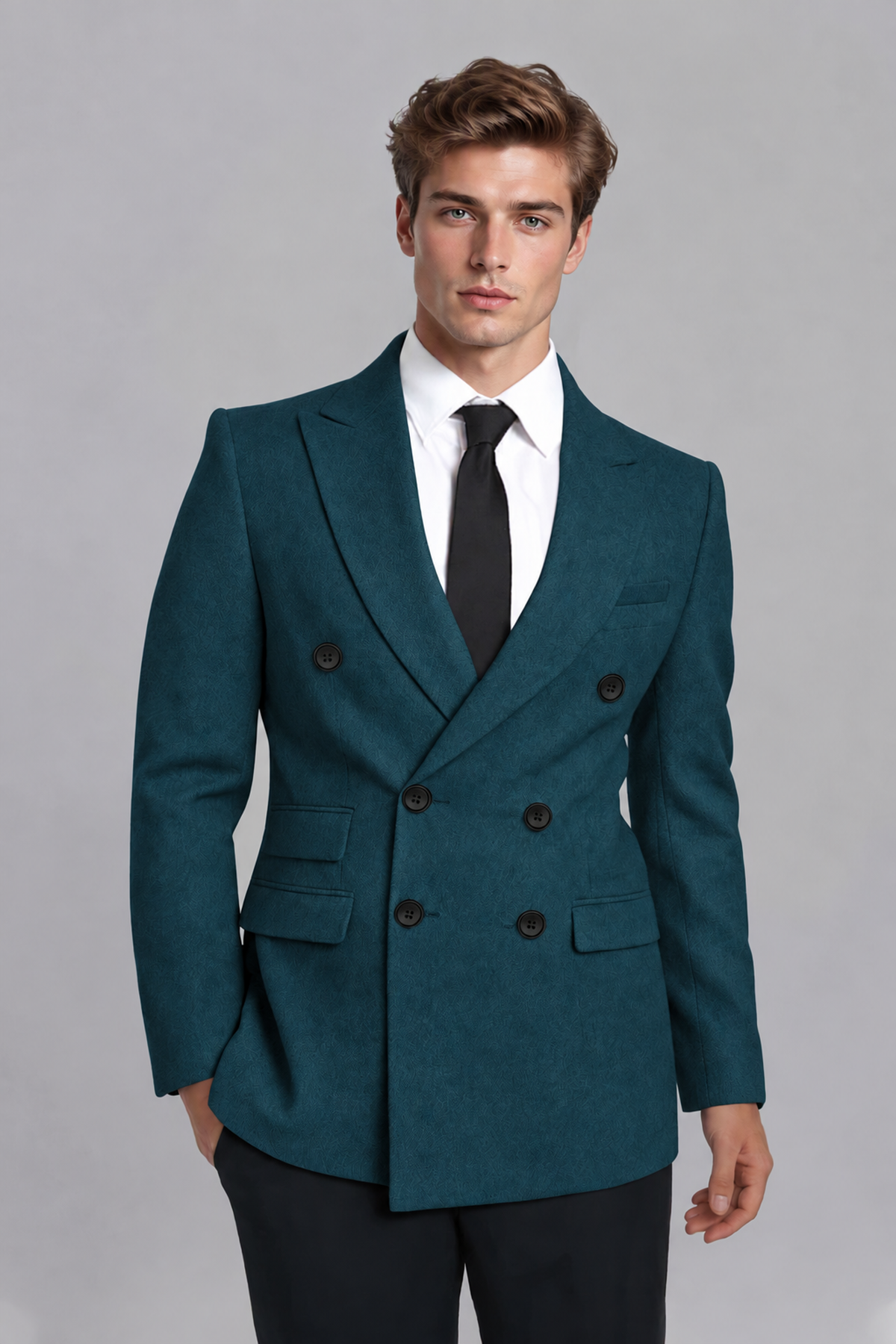 Savile Men's Peacock Double-Breasted Peak Lapel Blazer - Peacock