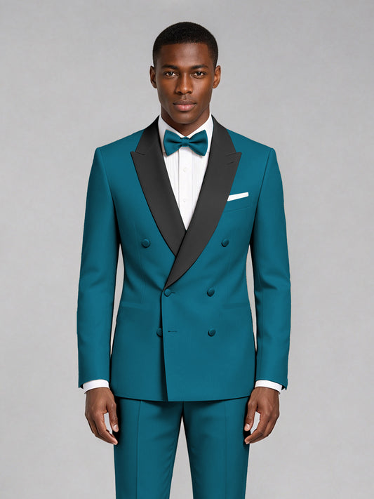 Men's Peacock Double-Breasted Tuxedo Suit – Satin Shawl Lapel Peacock-Tie Wedding & Gala 2-Piece Set - Peacock