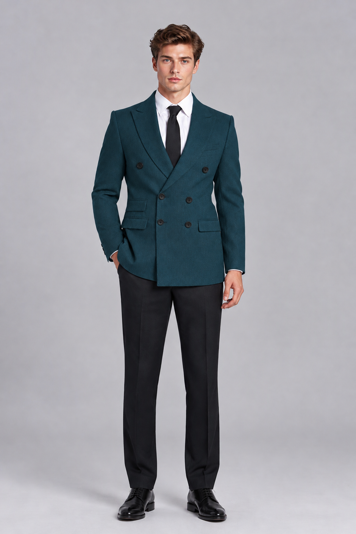 Savile Men's Peacock Double-Breasted Peak Lapel Blazer - Peacock