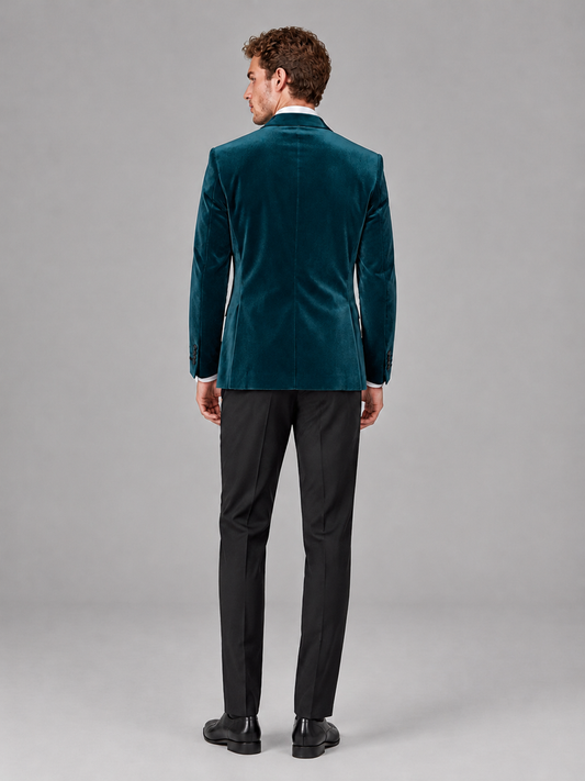 Savile Men's Peacock Velvet Peak Lapel 2-Piece Tuxedo Suit Set | Jacket & Trousers - Peacock