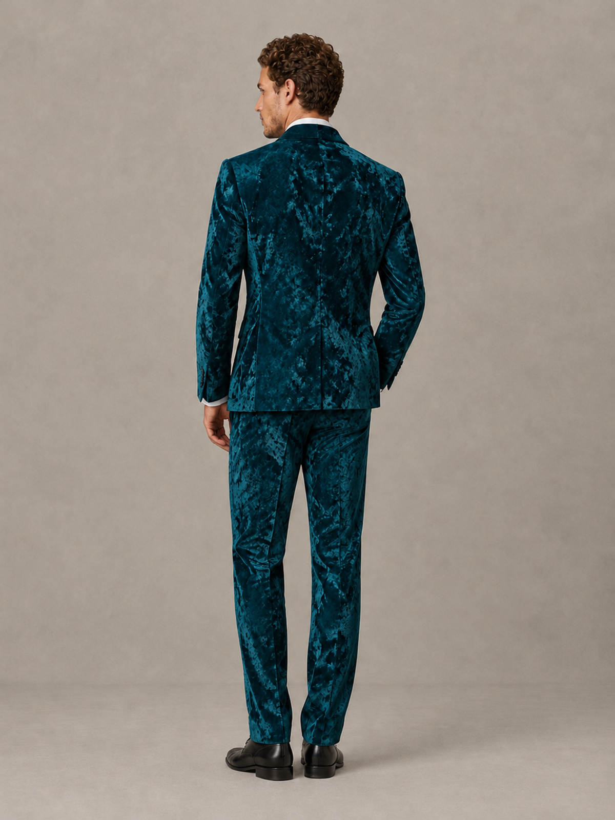 Savile Men's Peacock Crushed Velvet Peak Lapel 2-Piece Suit Set | Jacket & Trousers - Peacock - Peacock (2)