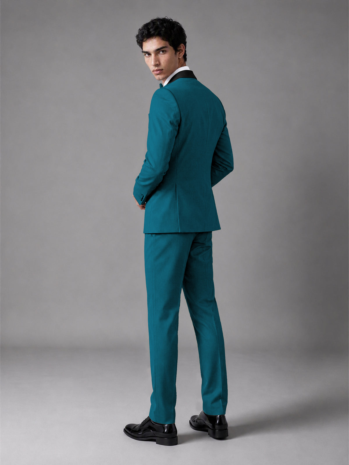 Men's Peacock Double-Breasted Satin Peak Lapel Tuxedo Suit Set (Jacket + Trousers) - Peacock